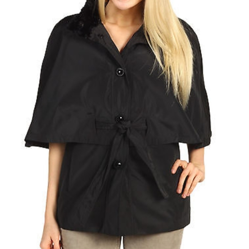 Betsey Johnson Women's Size Large Black Belted Capelet Jacket